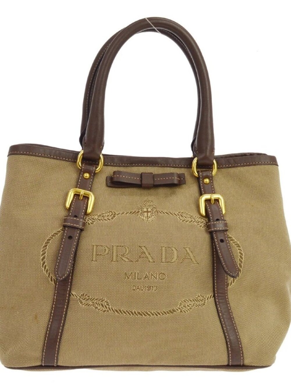 Prada Brown Logo Jacquard Tote Bag - Picture 1 of 11